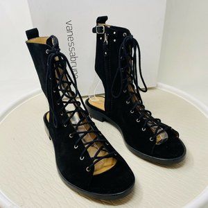 Vanessa Bruno Gladiator Bootie Flats France 36 US 5 Lace Up Black Peep Toe Shoes